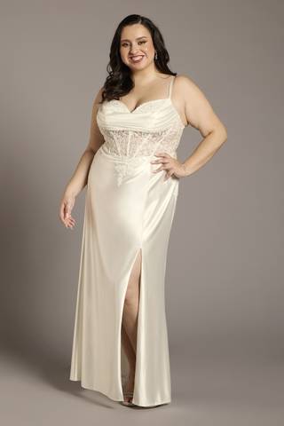 Picture of Sculpting Satin Illusion Lace Bodice Mermaid Dress