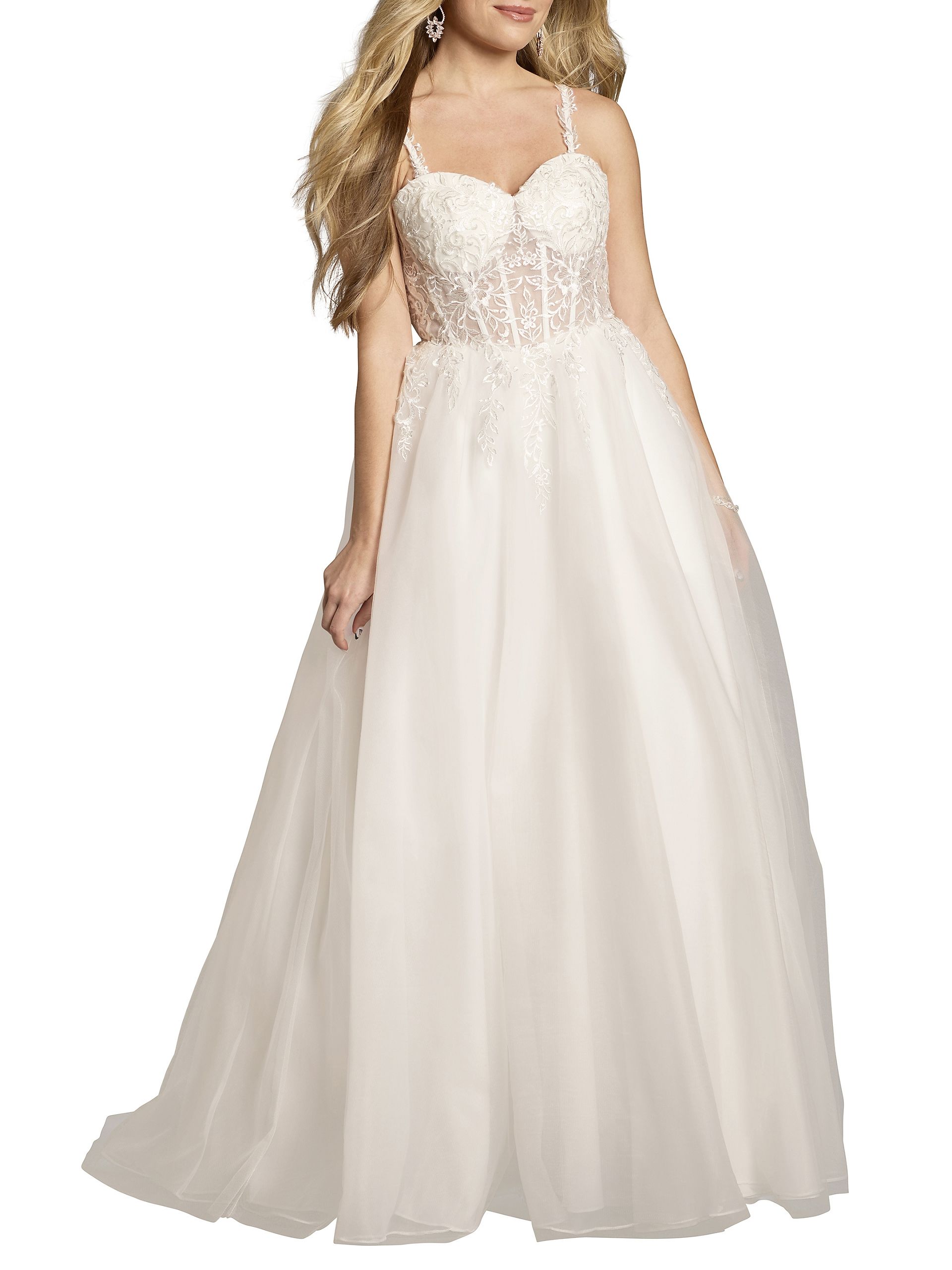 The Edit By DB Studio Illusion Corset Bodice Tulle Ball Gown in Soft White Size: 10 David's Bridal
