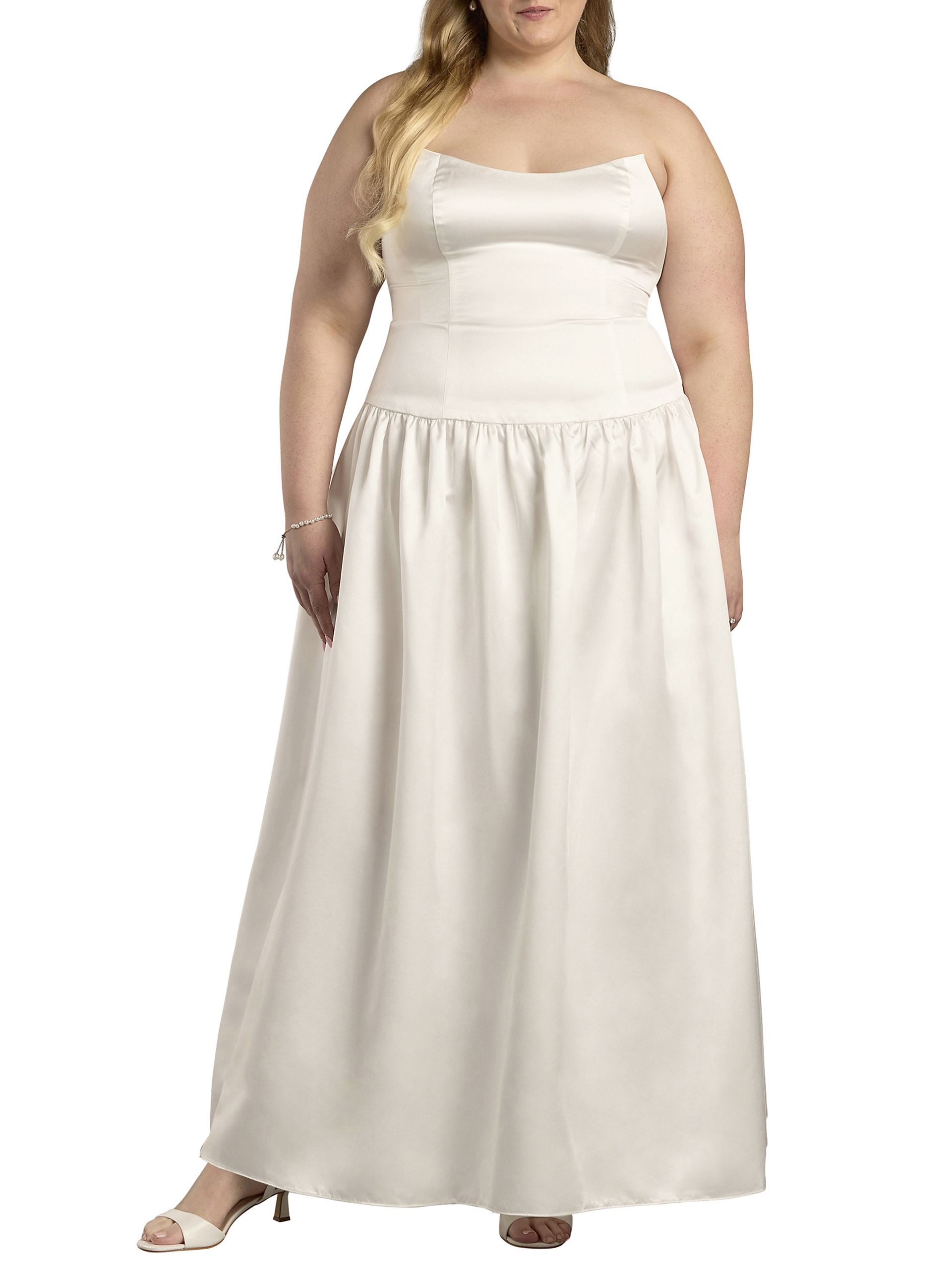 The Edit By DB Studio Drop Waist Satin A-Line Wedding Dress in Soft White Size: 24W David's Bridal