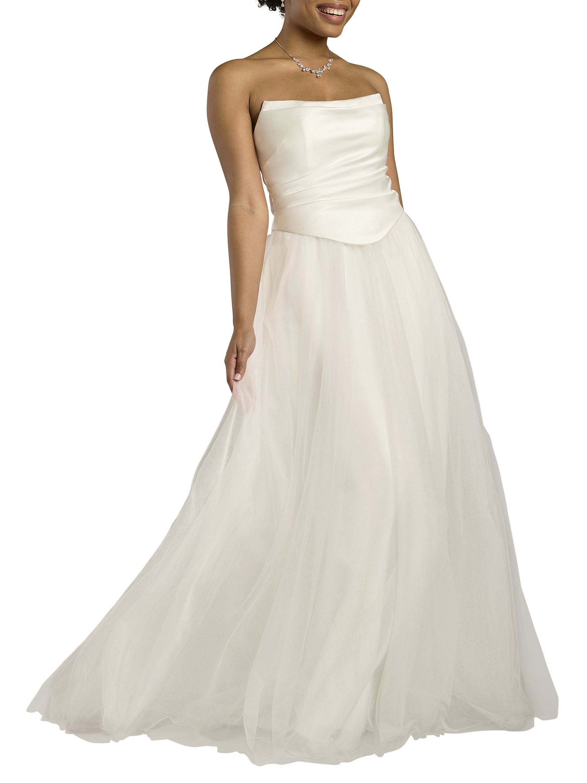 The Edit By DB Studio Strapless Satin And Tulle Ball Gown Wedding Dress in Soft White Size: 14 David's Bridal