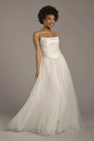 Picture of Strapless Satin and Tulle Ball Gown Wedding Dress