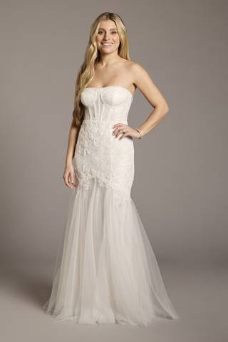 View The Edit By DB Studio Strapless Beaded Lace Mermaid Wedding Dress in all available color and sizes Picture of Strapless Beaded Lace Mermaid Wedding Dress