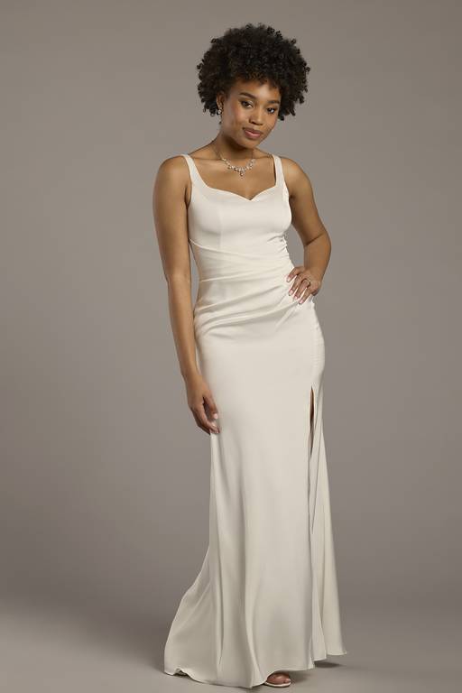 matte silk wedding dress Missacc Ivory Bride Elegant Bow(s) Off-The-Shoulder High Split A-Line Court Train Matte Satin Wedding Dresses