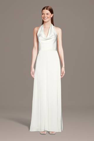 Picture of Cowl Neck Halter Matte Satin Sheath Wedding Dress