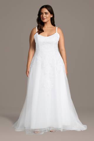 View The Edit By DB Studio Floral Tulle Low-Back A-Line Wedding Dress in all available color and sizes Picture of Floral Tulle Low-Back A-Line Wedding Dress