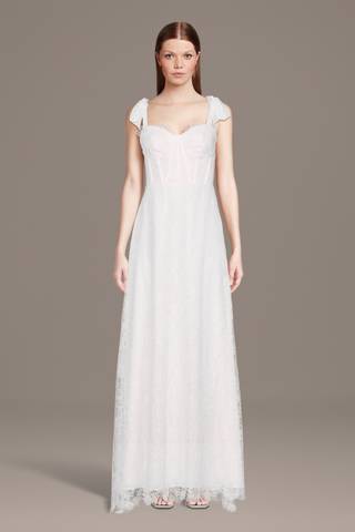 View The Edit By DB Studio Lace Corset Bodice Tank A-Line Wedding Dress in all available color and sizes Picture of Lace Corset Bodice Tank A-Line Wedding Dress