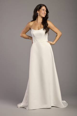 david's bridal casual wedding dresses DAVID'S BRIDAL COLLECTION off shoulder satin gown wedding dress