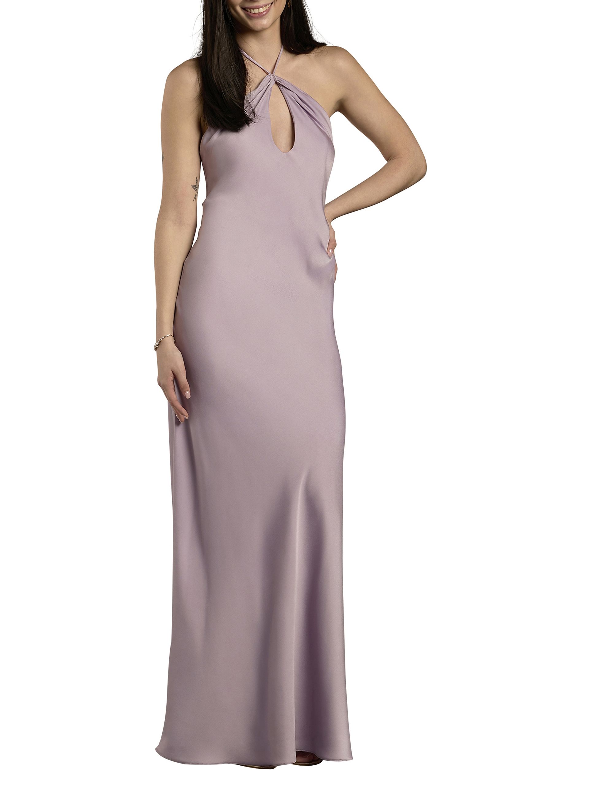 The Edit By DB Studio Charmeuse Teardrop Keyhole Halter Sheath Dress in Lavender Size: 12 David's Bridal
