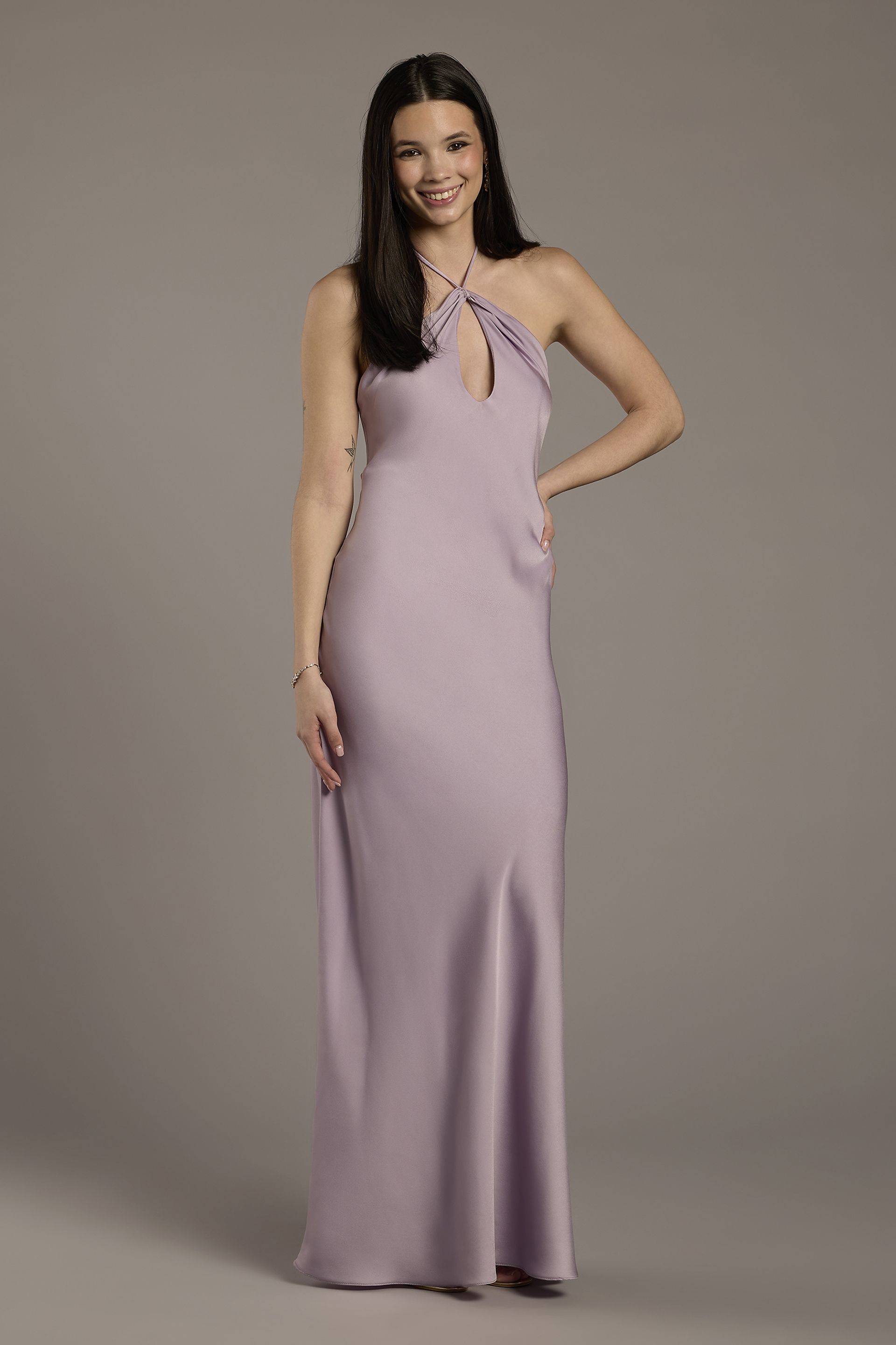 Picture of Charmeuse Teardrop Keyhole Halter Sheath Dress