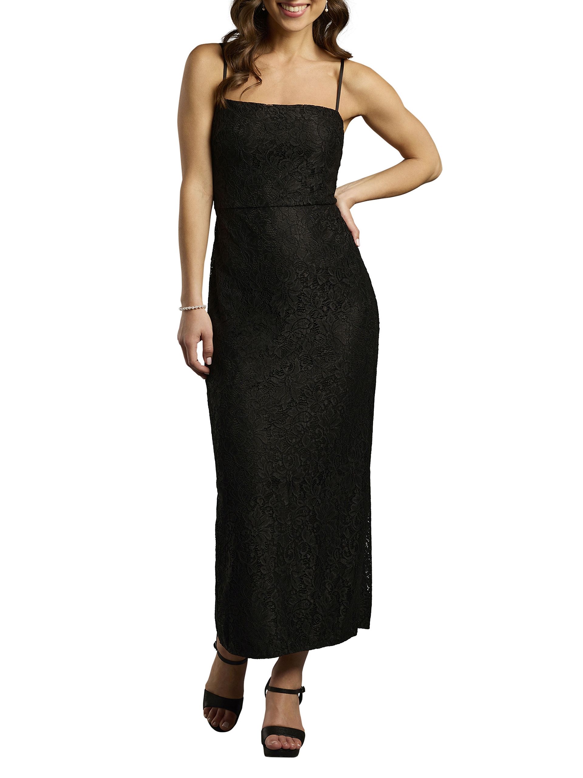 The Edit By DB Studio Lace Straight Neck Spaghetti Strap Sheath Dress in Black Size: XS David's Bridal