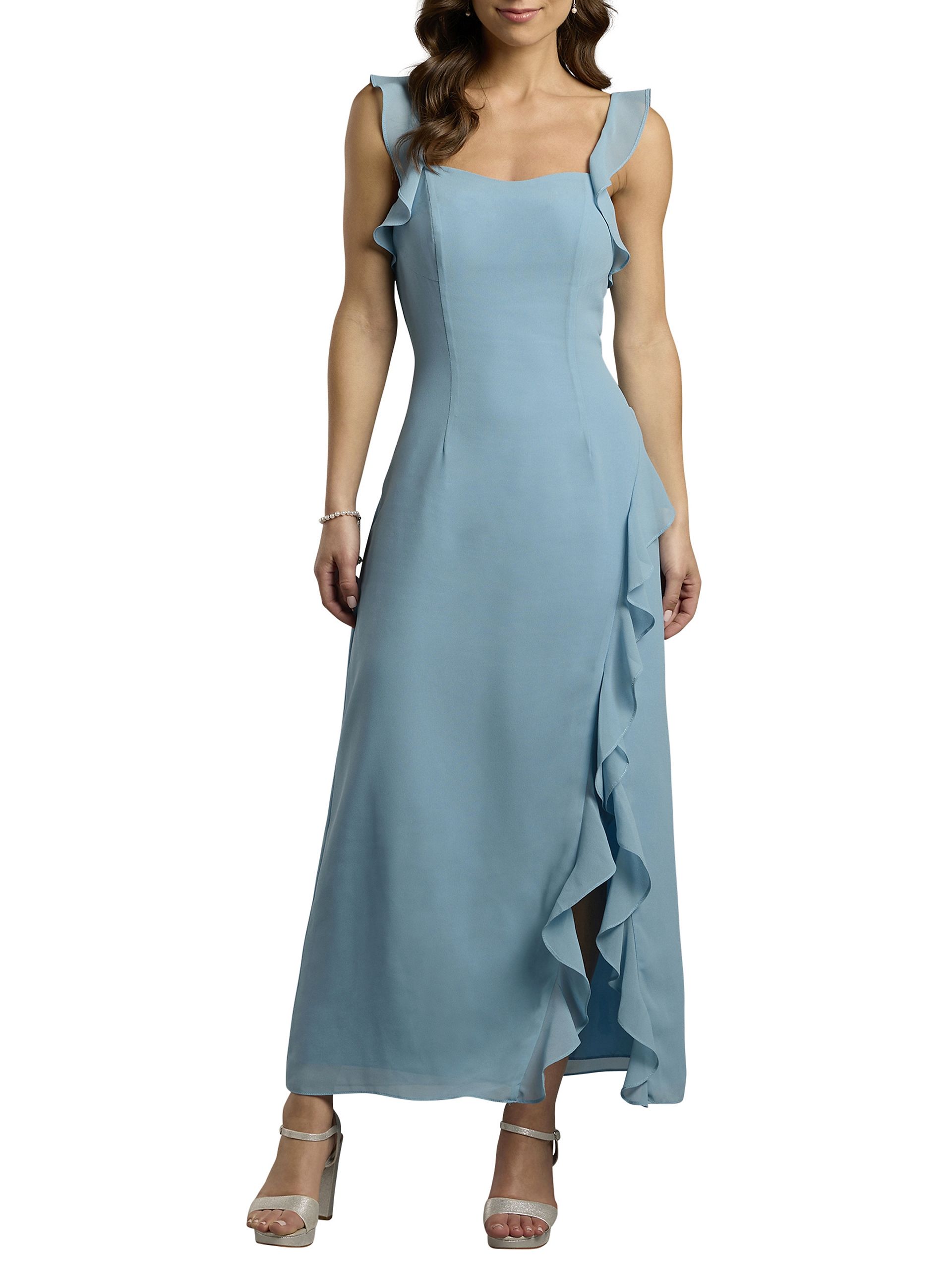 The Edit By DB Studio Chiffon Ruffle Sheath Dress in Lake Size: 12 David's Bridal