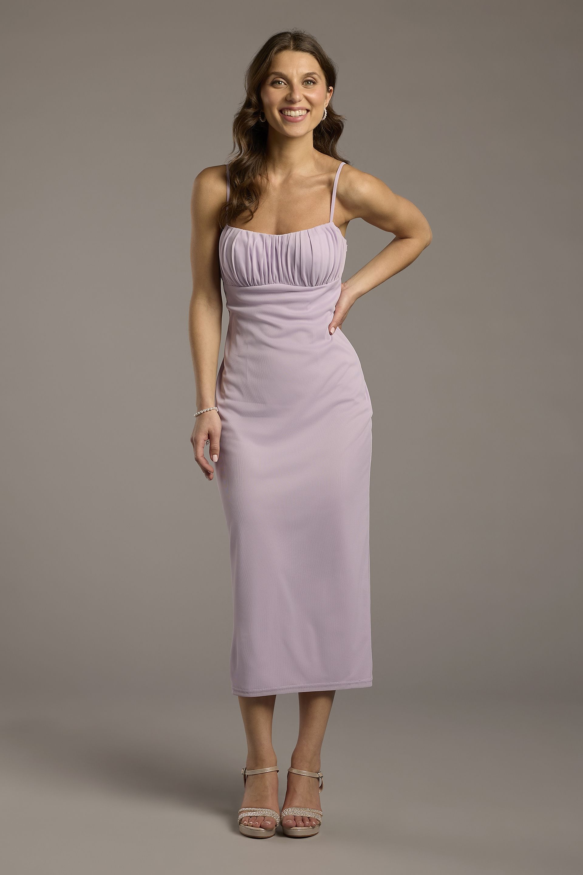 Picture of Ruched Empire Mesh Sheath Midi Dress