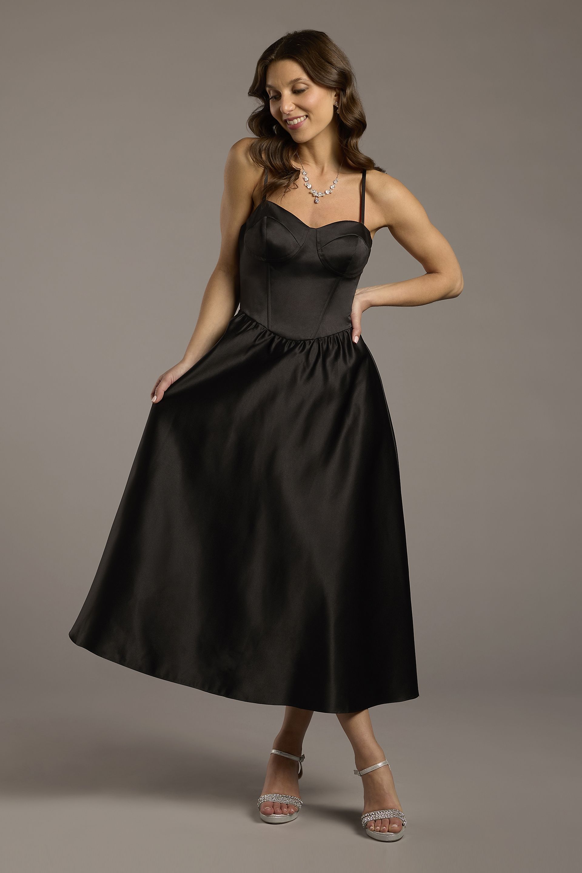 Corset Seam Full Skirt Satin A-Line Dress | David's Bridal