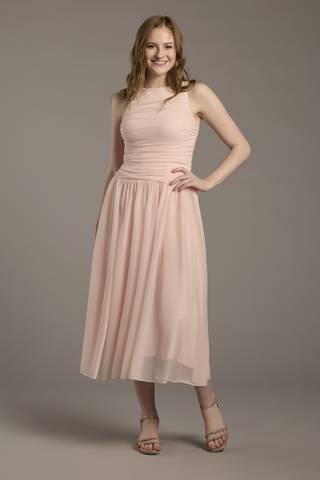 Picture of Ruched Mesh Drop Waist Midi Dress