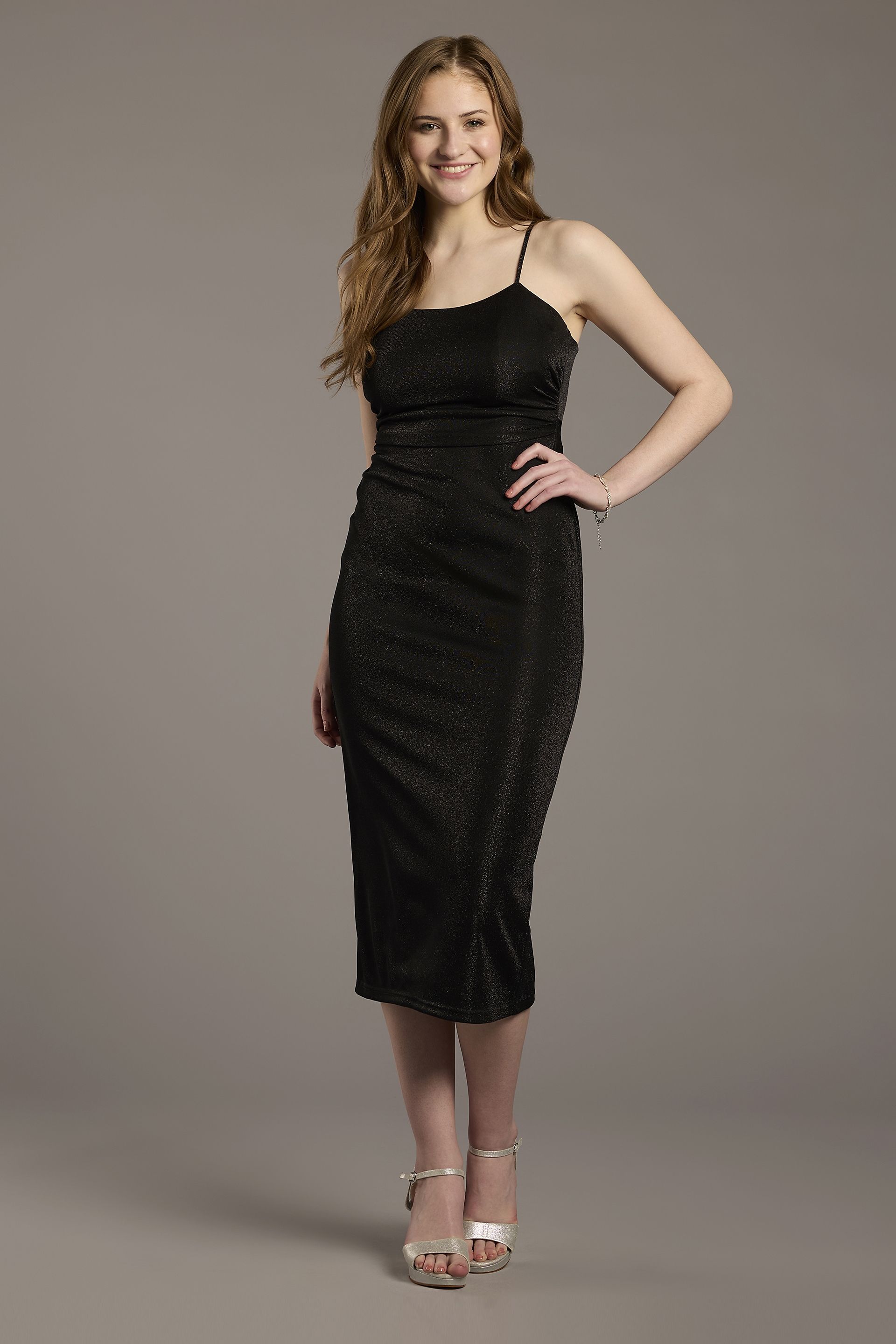 Picture of Twist Back Straight Neck Midi Sheath Dress