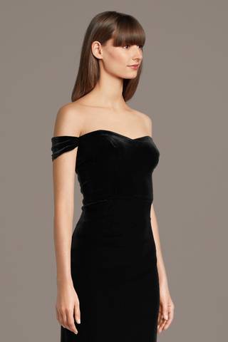 View The Edit By DB Studio Off-the-Shoulder Velvet Pencil Midi Dress in all available color and sizes Picture of Off-the-Shoulder Velvet Pencil Midi Dress