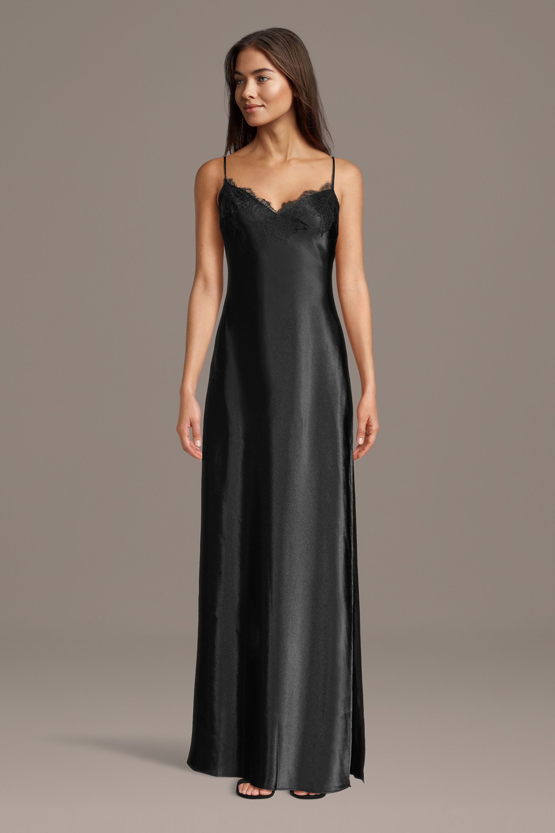 Picture of Lace Trim Charmeuse Spaghetti Strap Slip Dress