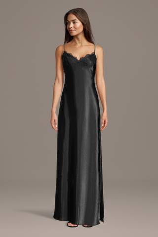 View The Edit By DB Studio Lace Trim Charmeuse Spaghetti Strap Slip Dress in all available color and sizes Picture of Lace Trim Charmeuse Spaghetti Strap Slip Dress