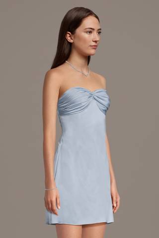 View The Edit By DB Studio Twist Neckline Empire Waist Charmeuse Mini Dress in all available color and sizes Picture of Twist Neckline Empire Waist Charmeuse Mini Dress