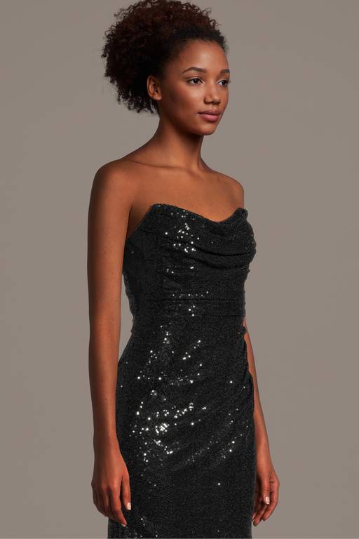 black sequin strapless mini dress Dave & Johnny Short Black Sequin Hoco Dress 11820 Black / 00