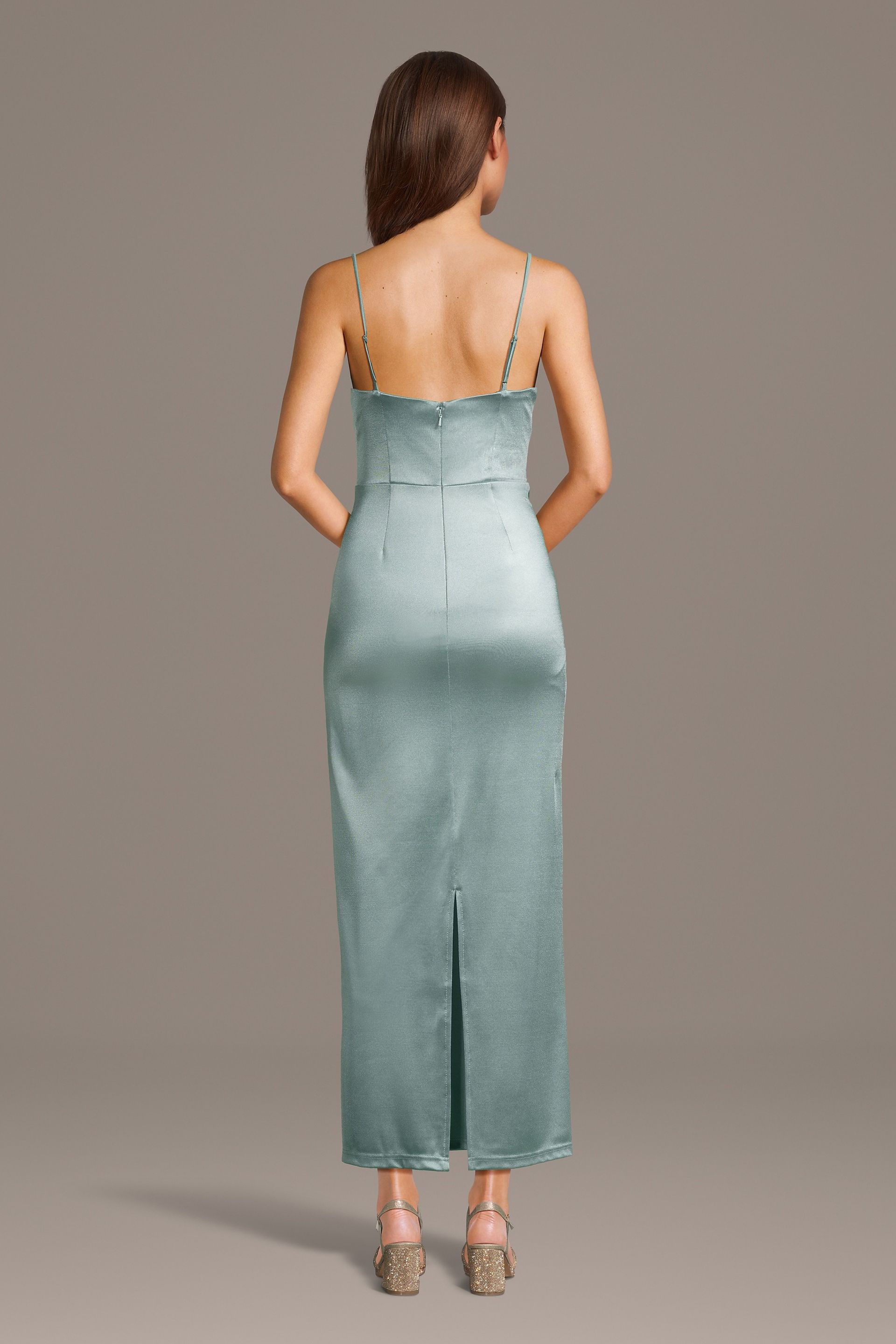 Square Neck Sculpting Satin Midi Dress | David's Bridal
