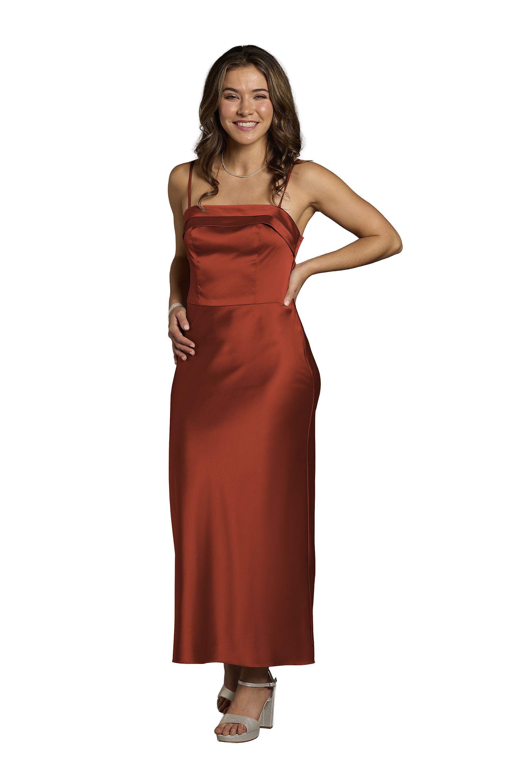 The Edit By DB Studio Charmeuse Spaghetti Strap Sheath Dress in Cinnamon Size: 8 David's Bridal