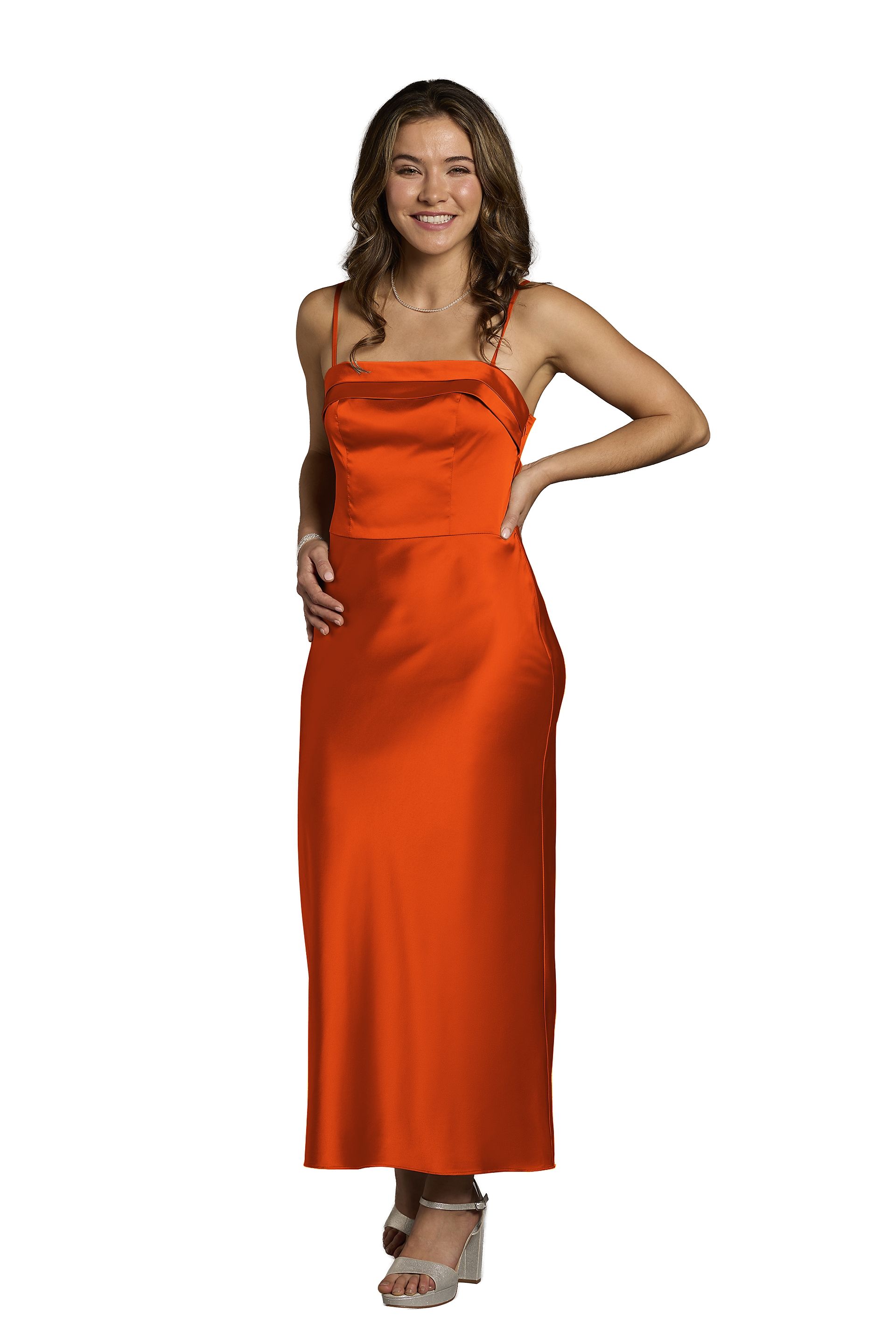 The Edit By DB Studio Charmeuse Spaghetti Strap Sheath Dress in Sienna Size: 8 David's Bridal