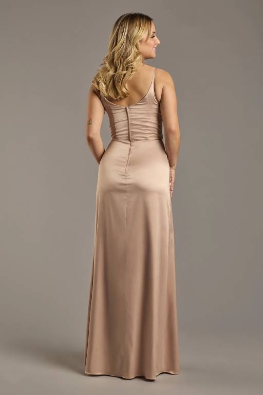 charmeuse cowl bridesmaid dress with lace-up back Charmeuse Cowl Bridesmaid Dress with Lace-Up Back
