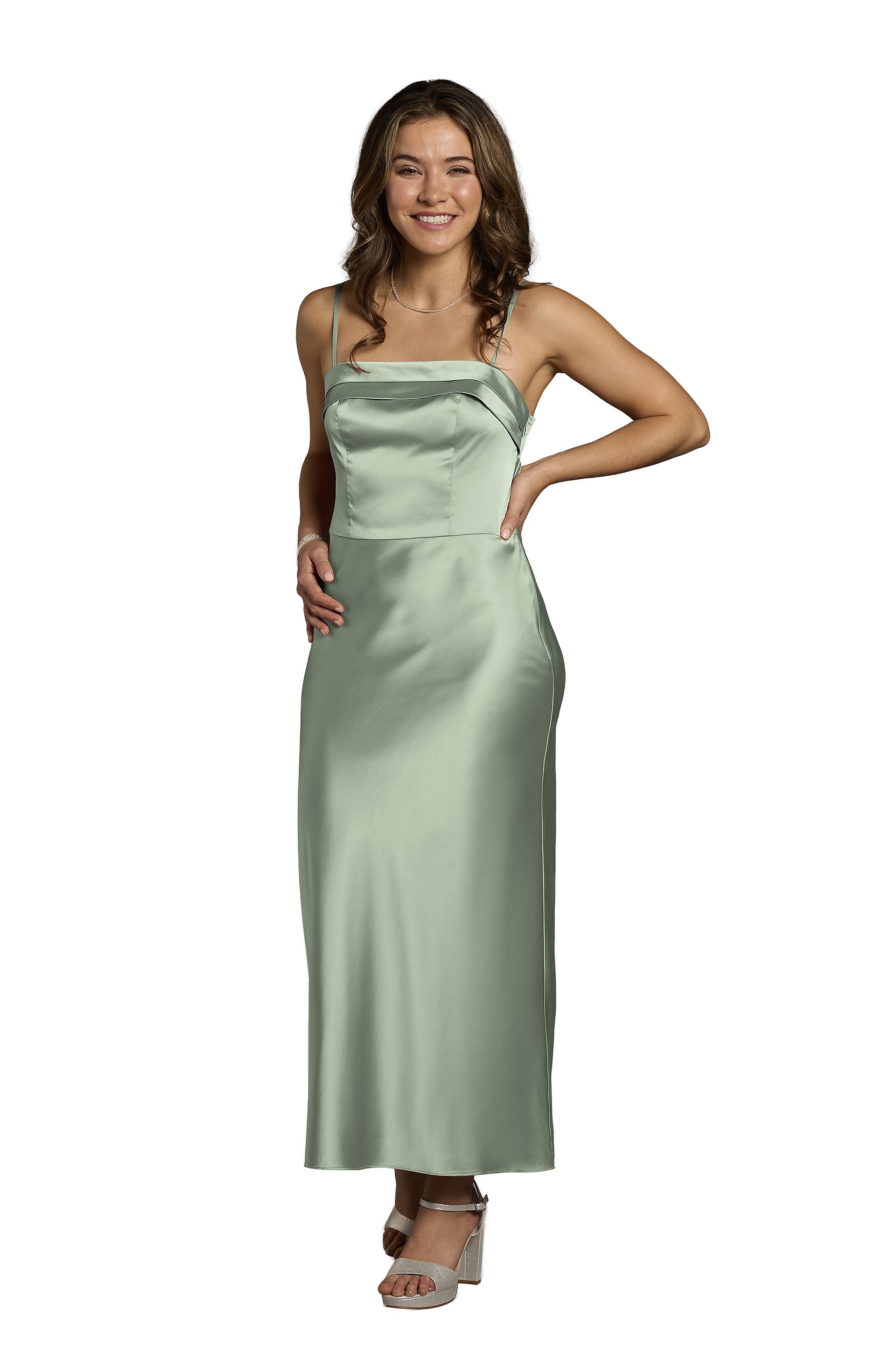 The Edit By DB Studio Charmeuse Spaghetti Strap Sheath Dress in Dusty Sage Size: 10 David's Bridal