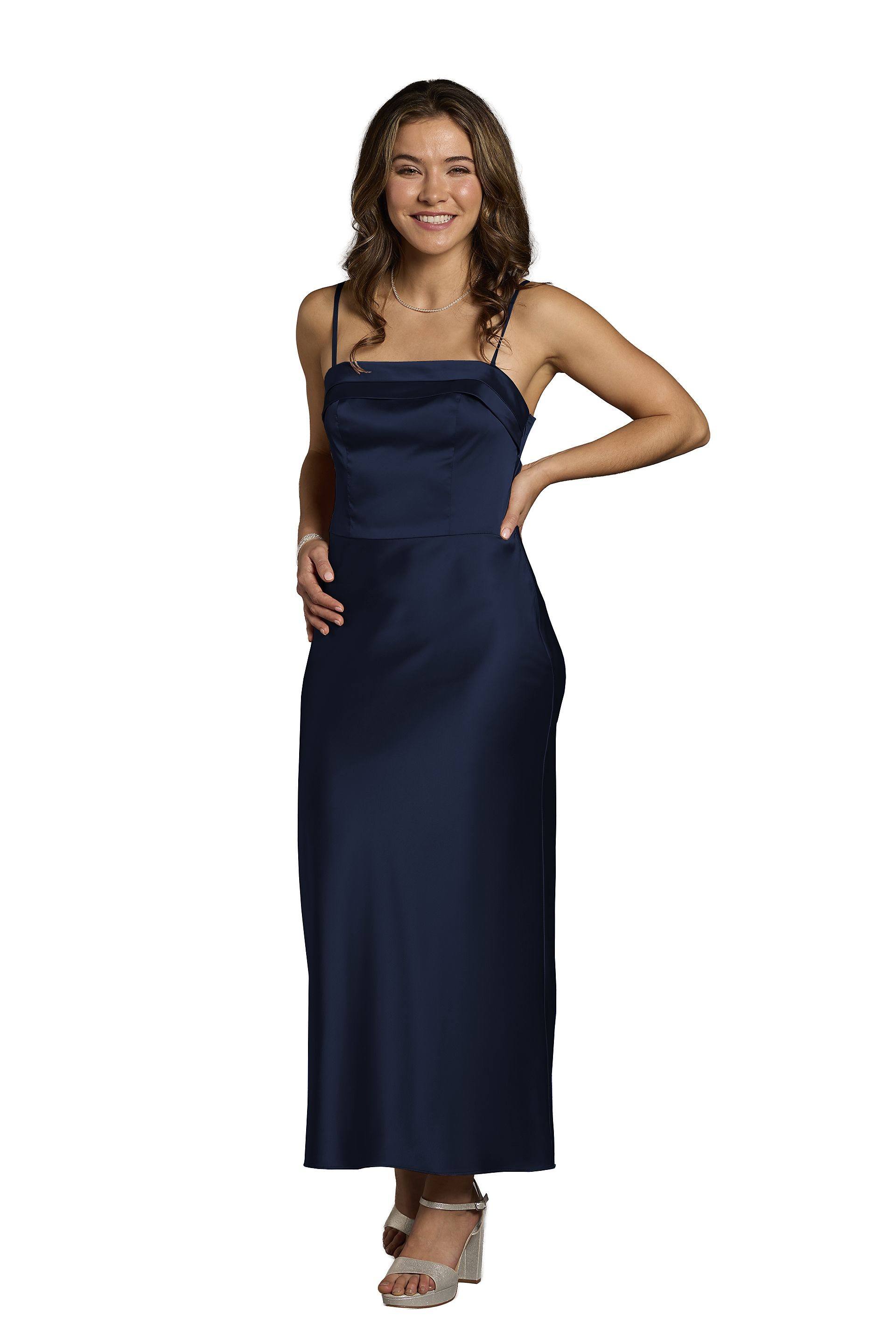 The Edit By DB Studio Charmeuse Spaghetti Strap Sheath Dress in Marine Size: 10 David's Bridal