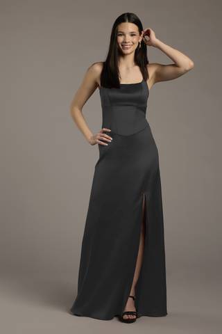 View The Edit By DB Studio Stretch Satin Basque Waist Sheath Dress in all available color and sizes Picture of Stretch Satin Basque Waist Sheath Dress
