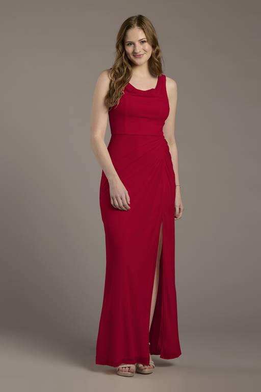 mesh cowl neck ruched maxi dress Cowl Neck Sheer Mesh Long Sleeve Ruched Maxi Dress Cordovan / M
