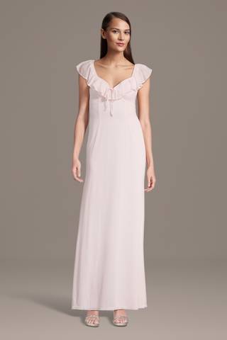 Picture of Mesh Ruffled V-Neck Sheath Dress with Tie