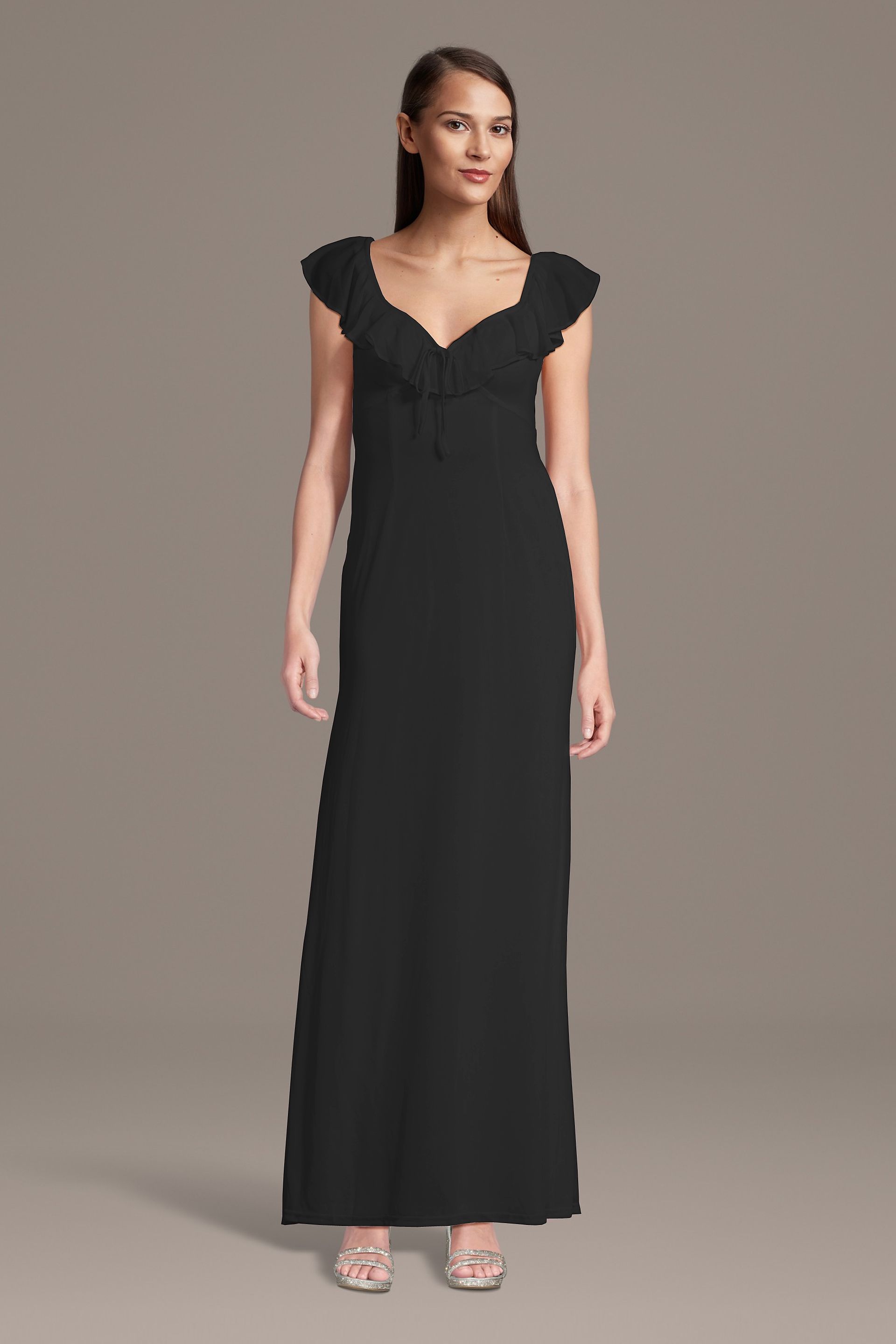 Picture of Mesh Ruffled V-Neck Sheath Dress with Tie