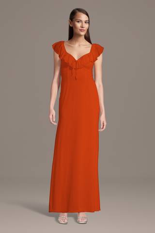 Picture of Mesh Ruffled V-Neck Sheath Dress with Tie