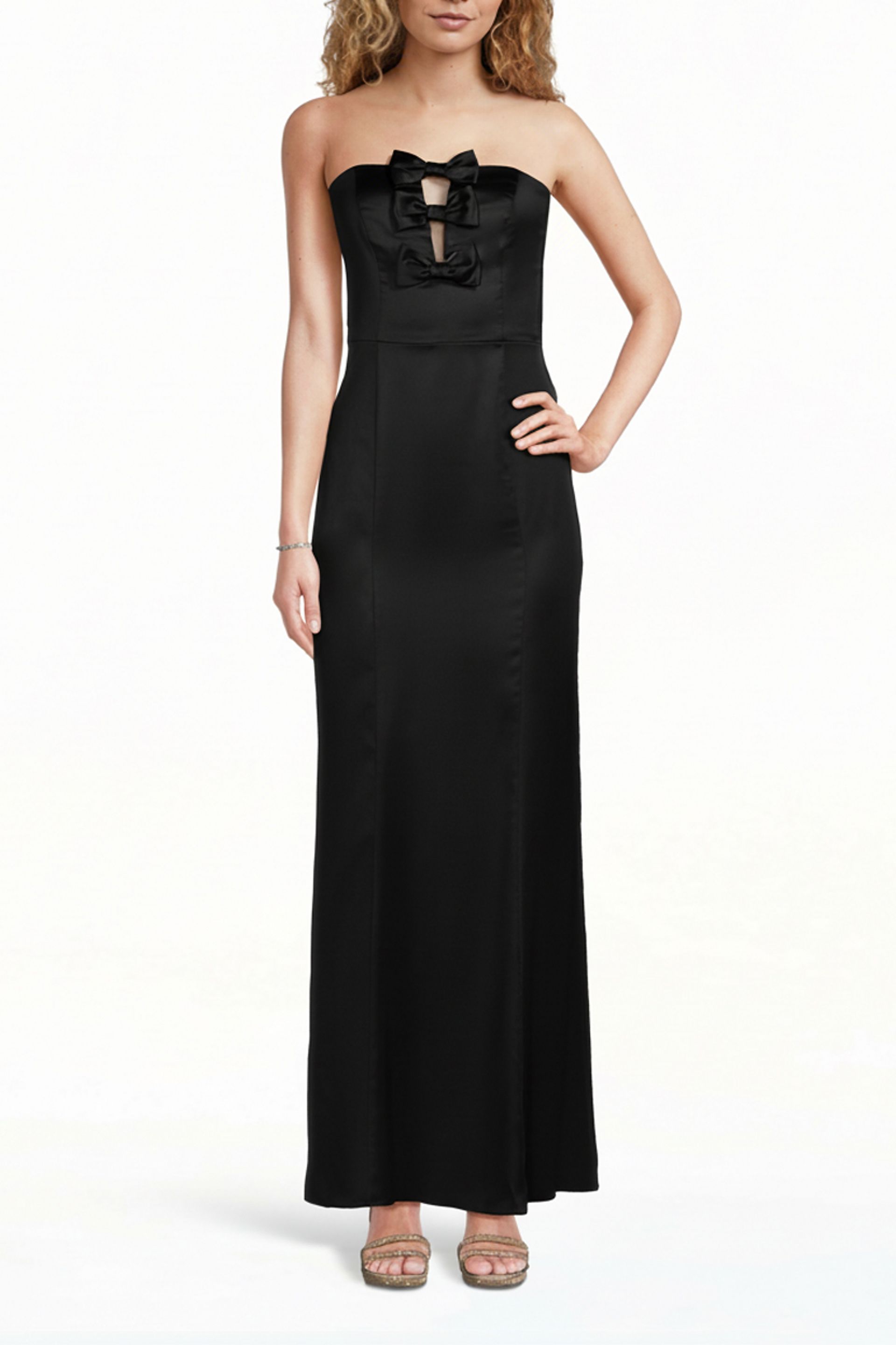 The Edit By DB Studio Stretch Satin Bow-Front Sheath Dress in Black Size: 0 David's Bridal