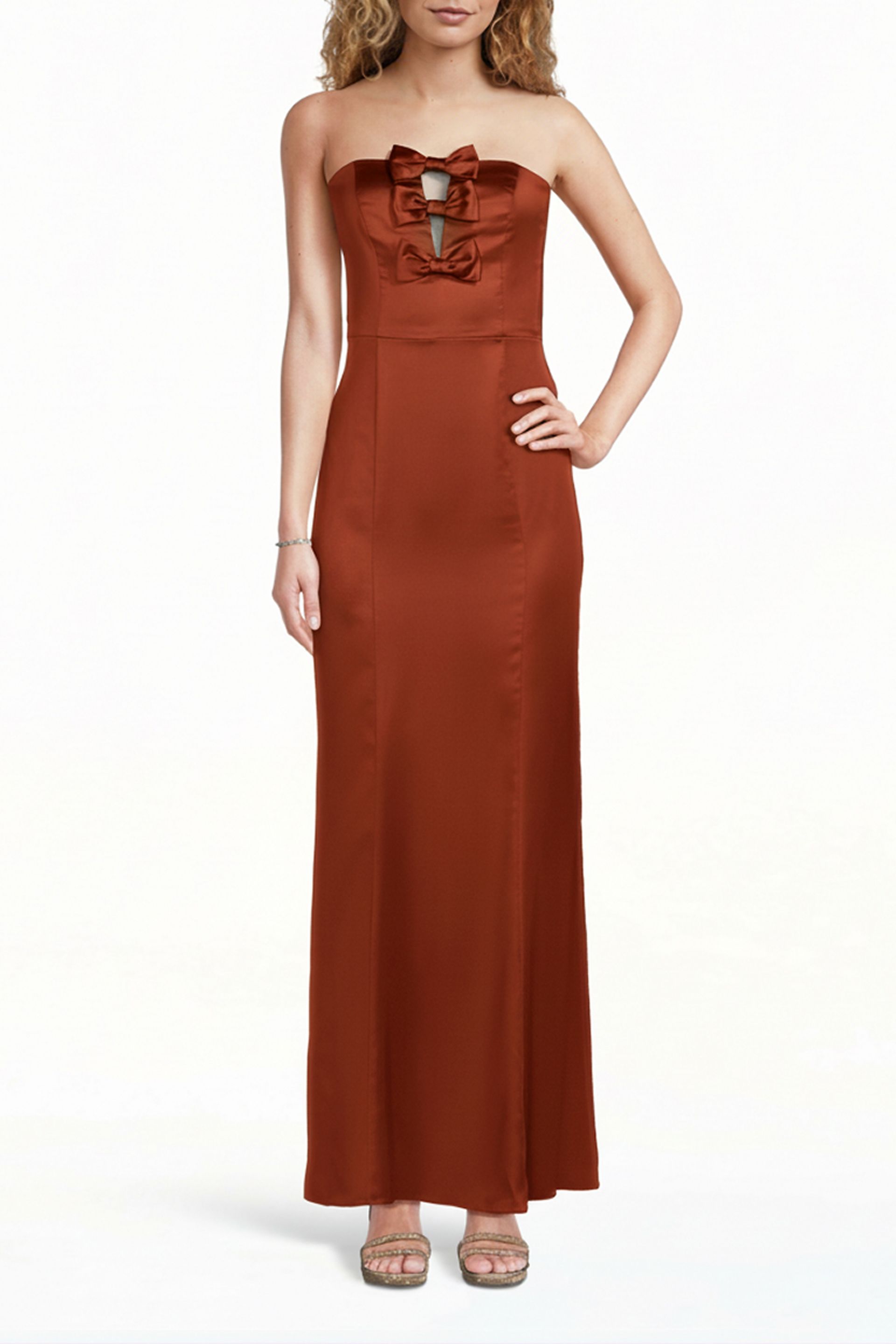 The Edit By DB Studio Stretch Satin Bow-Front Sheath Dress in Cinnamon Size: 4 David's Bridal