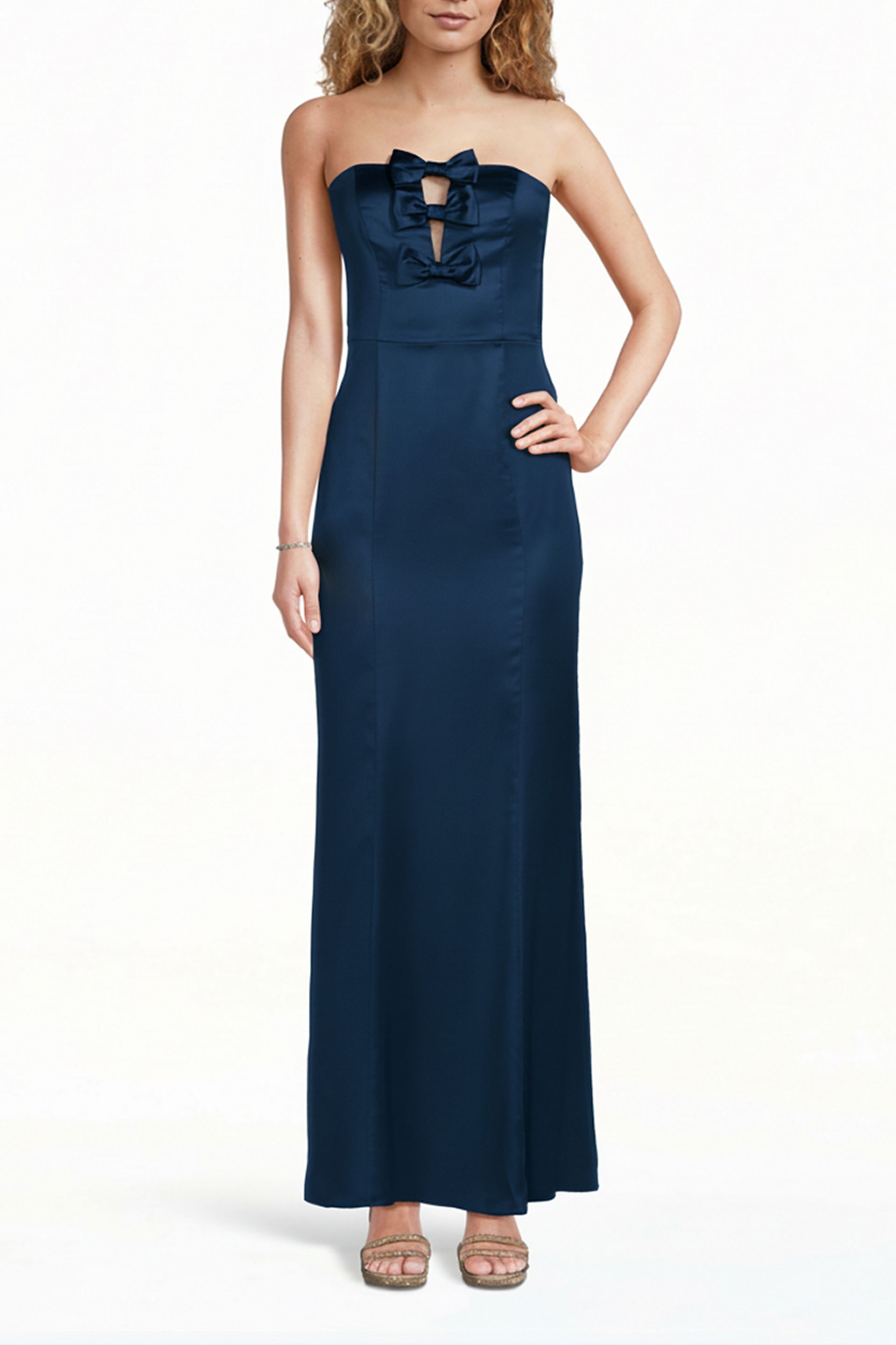 The Edit By DB Studio Stretch Satin Bow-Front Sheath Dress in Marine Size: 20 David's Bridal