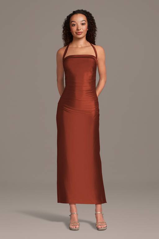 david's bridal halter bridesmaid dress Davids Bridal Halter Wine Burgundy Maroon Lace Chiffon Long Bridesmaid Dress