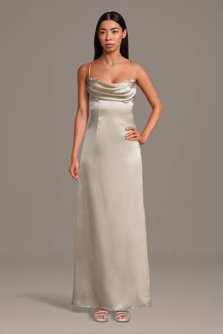 satin neutral champagne bridesmaid dress Birdy Grey Mia Matte Satin Dress in Neutral Champagne Bridesmaid Dress