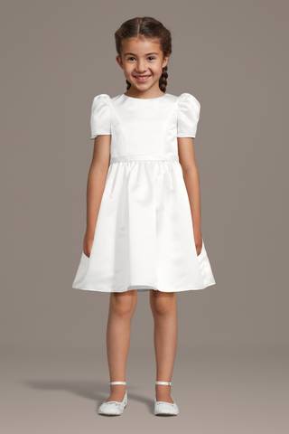 Picture of Short Sleeve Satin A-Line Flower Girl Dress