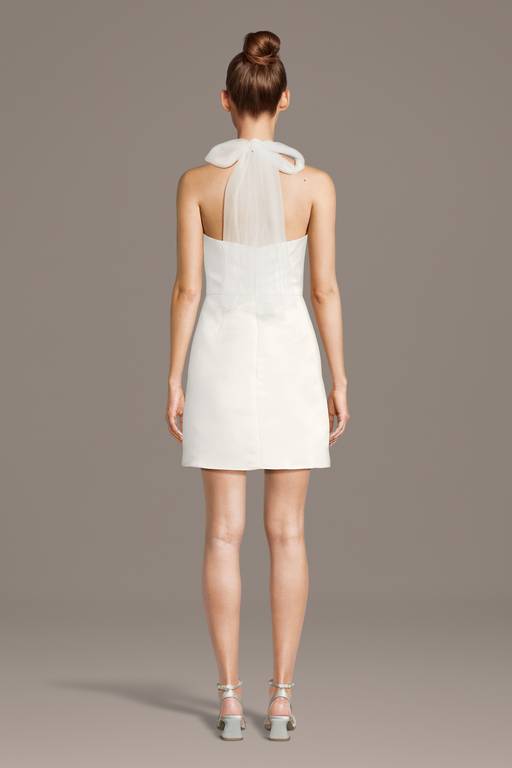 faille halter mini dress V-Neck Faille Mini Dress with Gold Chain RAISA VANESSA INT