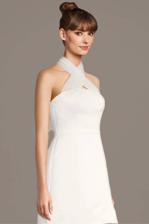 faille halter mini dress Helsa Faille Halter Mini Dress in Lemon Cream