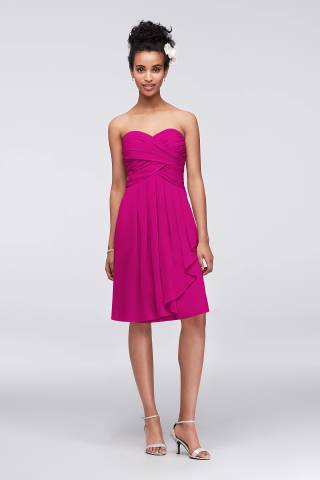 View David's Bridal Short Crinkle Chiffon Dress with Front Cascade in all available color and sizes Picture of Short Crinkle Chiffon Dress with Front Cascade