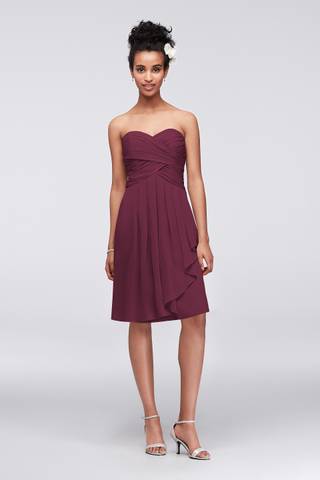 View David's Bridal Short Crinkle Chiffon Dress with Front Cascade in all available color and sizes Picture of Short Crinkle Chiffon Dress with Front Cascade