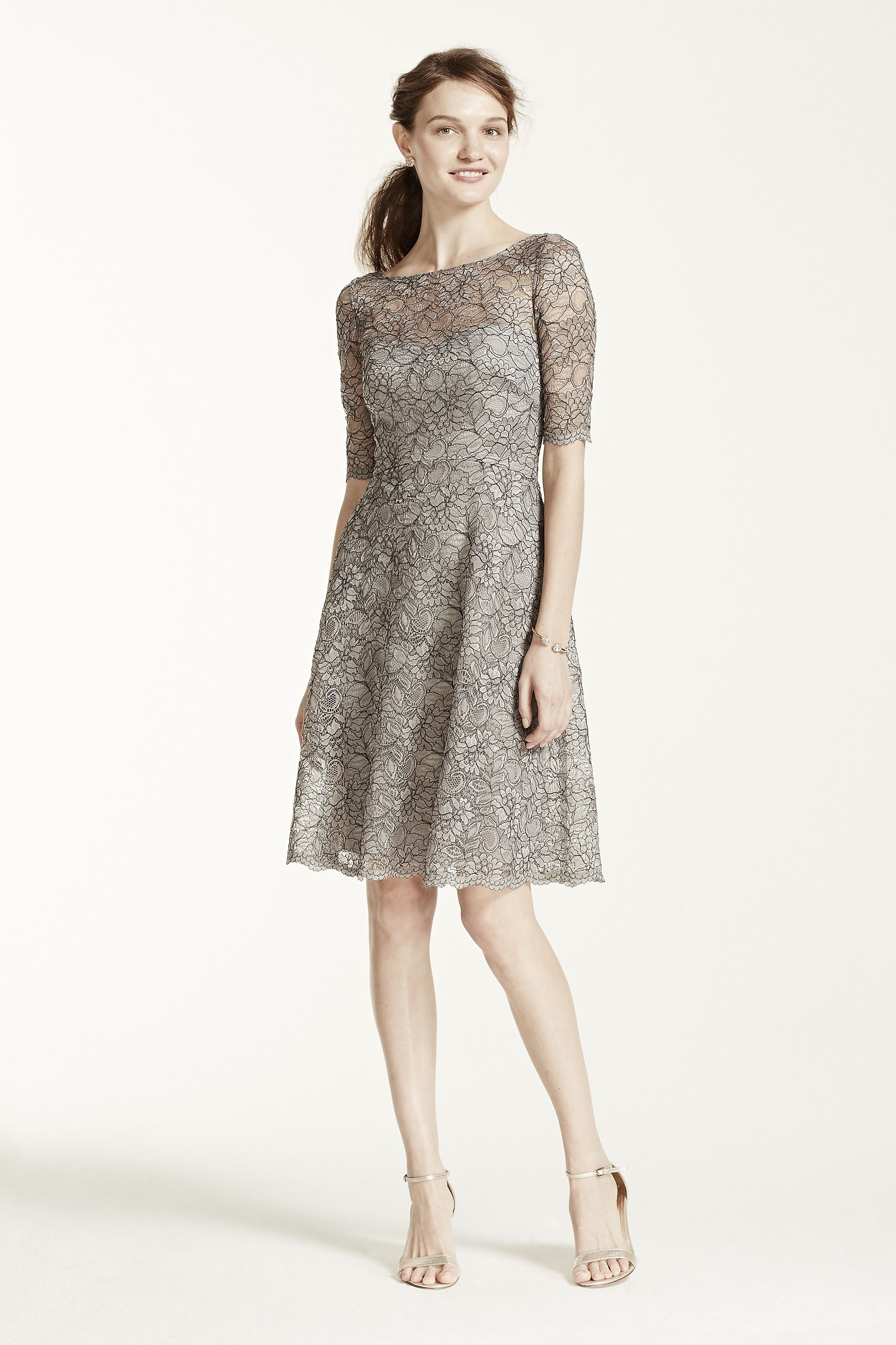 Picture of Short Lace Dress with Illusion Neck and Sleeves