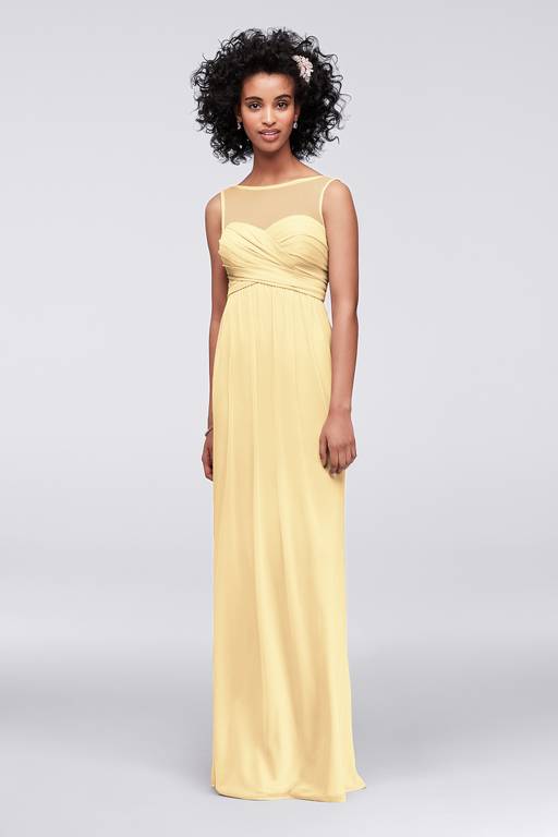 david's bridal long mesh dress with illusion neckline Long Mesh Dress with Illusion Sweetheart Neckline