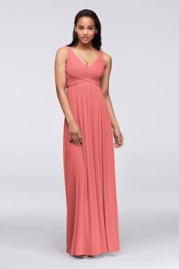 david's bridal long mesh dress with cowl back detail Long Dress with Mesh and Swooping Cowl Back Detail