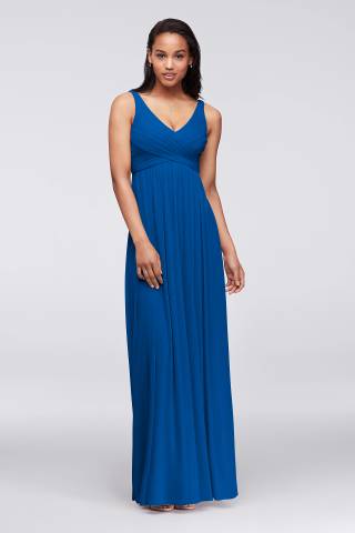 View David's Bridal Long Mesh Dress with Cowl Back Detail in all available color and sizes Picture of Long Mesh Dress with Cowl Back Detail