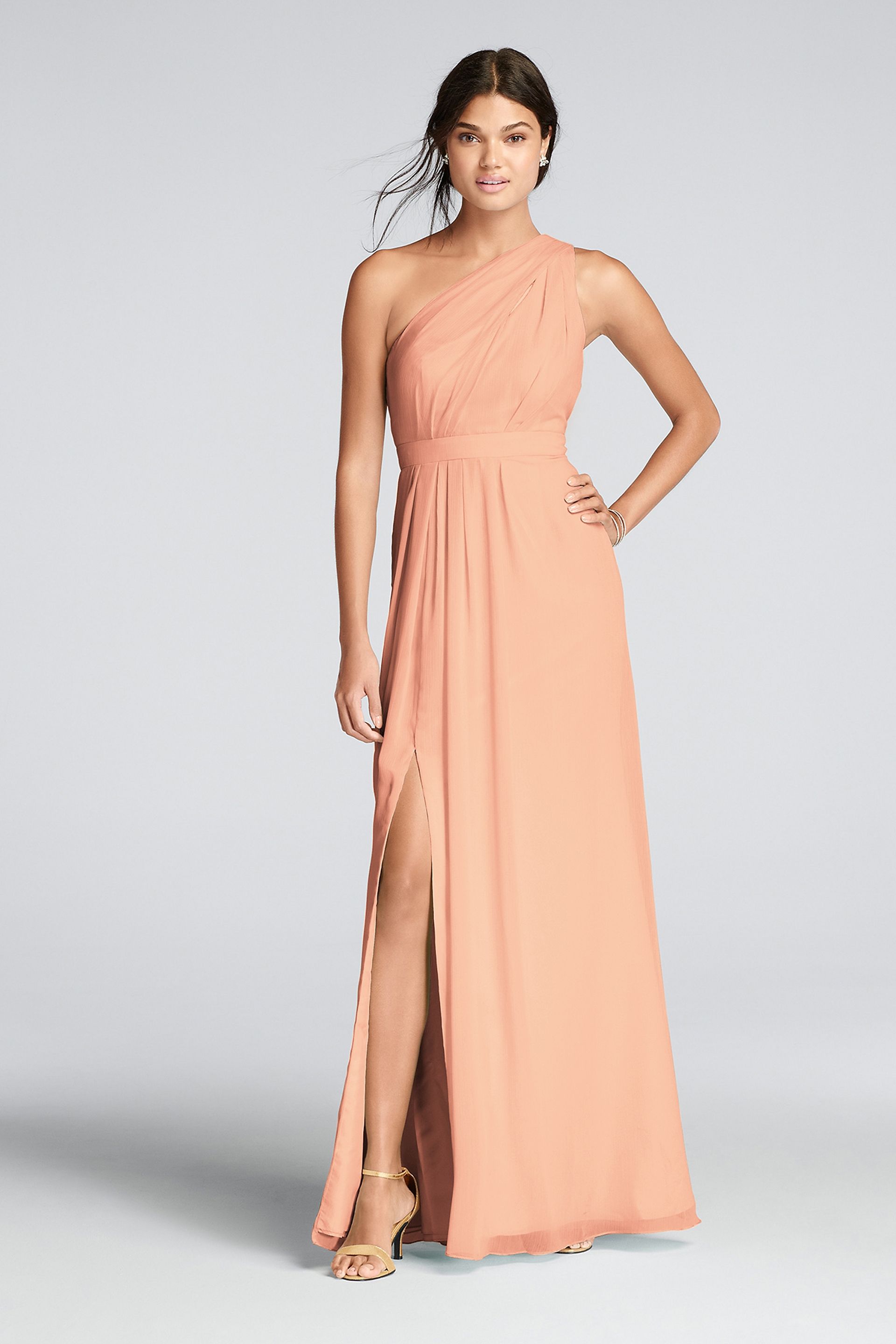 Picture of Long One-Shoulder Crinkle Chiffon Dress